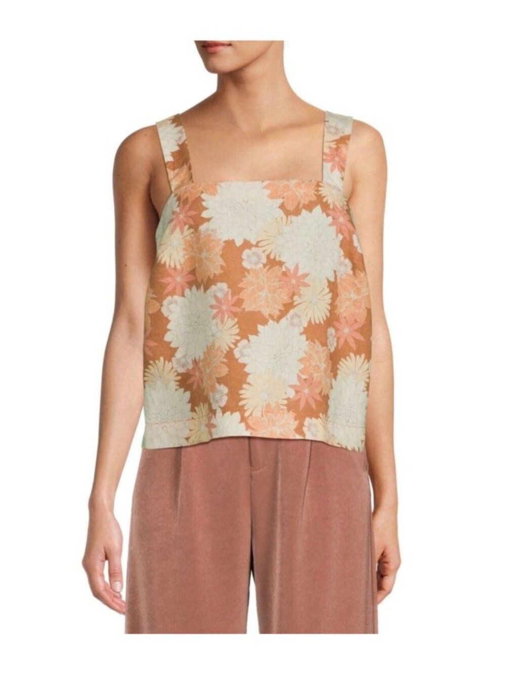 Faherty Summer Sands 100% Linen Tank Top Warm Jicaro Island Floral Print L - Picture 3 of 6